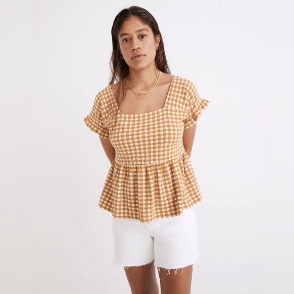 Madewell Tops - Madewell Gingham Knit Ruffle-Hem Top